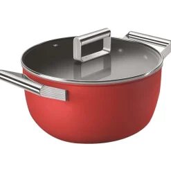 Smeg Garnki>Garnek Z Powloka Zapobiegajaca Przywieraniu Z Pokrywka 50'S Style