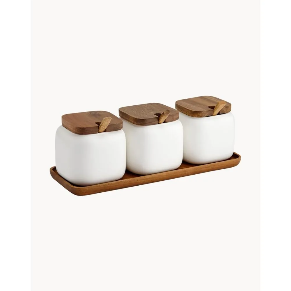 Ladelle Przechowywanie W Kuchni>Komplet Pojemnikow Do Przechowywania Z Porcelany I Drewna Akacjowego Essentials, 7 Elem.