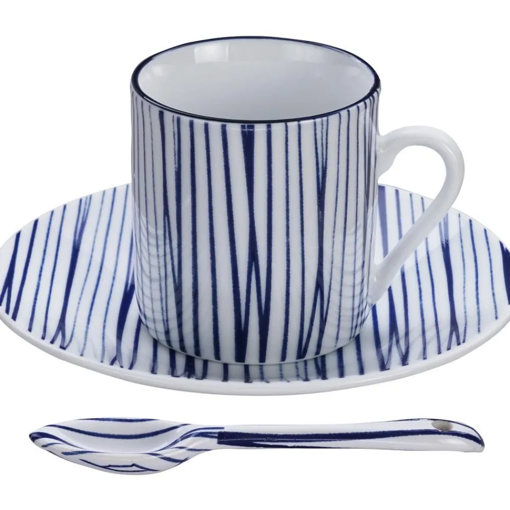 Tokyo Design Studio Filiżanki I Kubki>Komplet Recznie Wykonanych Kubkow Z Porcelany Ze Spodkiem I Lyzeczka Nippon, Dla 4 Osob (12 Elem.)