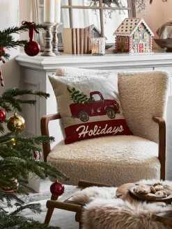 Discount Poszewka Na Poduszke Z Haftem Happy Holidays Poduszki Dekoracyjne